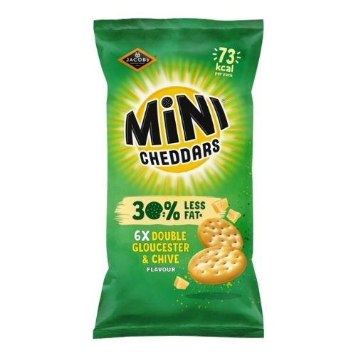 JACOB'S MINI CHEDDARS 30% LESS FAT DOUBLE GLOUCESTER & CHIVE 6PK 102G