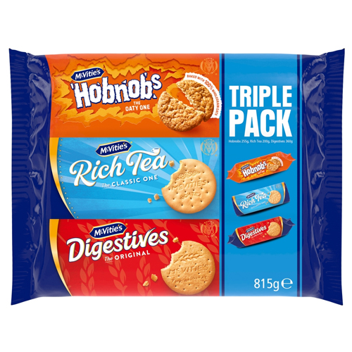 MCVITIE'S TRIPLE PACK RICH TEA DIGESTIVE & HOBNOB BISCUITS 815G
