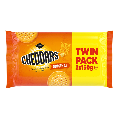 JACOB'S BAKED CHEDDARS CHEESE BISCUITS TWIN PACK 300G