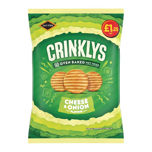 JACOB'S CRINKLYS CHEESE & ONION PMP £1.25 90G