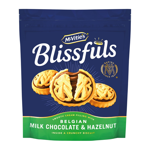 MCVITIE'S BLISSFULS BELGIAN MILK CHOCOLATE & HAZELNUT 172G