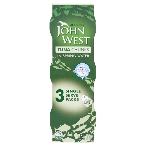 JOHN WEST TUNA CHUNKS IN SPRING WATER 3PK 80G