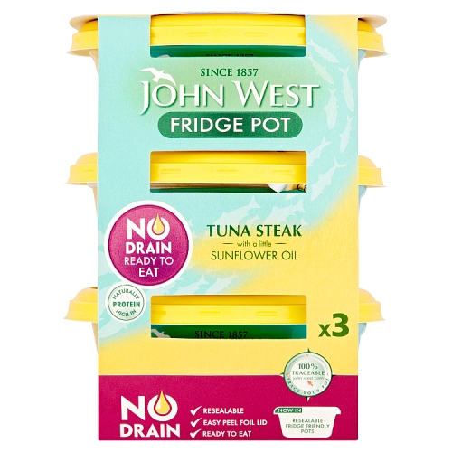 JOHN WEST TUNA SUNFLOWER OIL NO DRAIN FRIDGE POT 3PK 110G