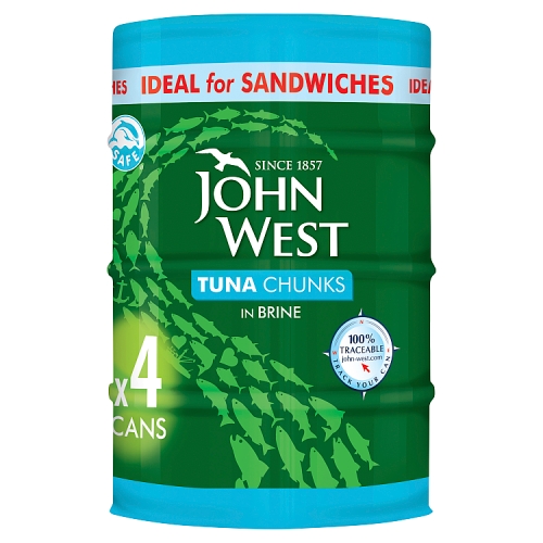 JOHN WEST TUNA CHUNKS IN BRINE 4PK 132G