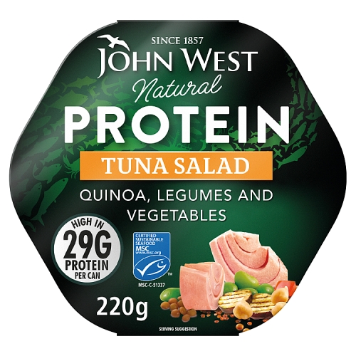 JOHN WEST NATURAL PROTEIN TUNA SALAD WITH QUINOA, LEGUMES AND VEGETABLES 220G