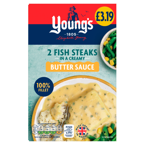 YOUNG'S 2 FISH STEAKS IN BUTTER SAUCE PMP £3.19 280G