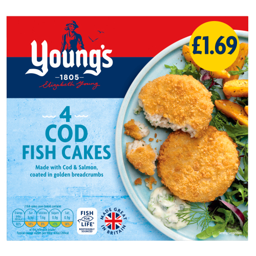 YOUNG'S 4 BREADED COD FISH CAKES PMP £1.69 200G