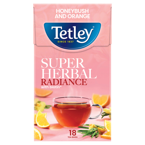 TETLEY SUPER HERBAL RADIANCE HONEYBUSH&ORANGE 18'S TEA BAGS 32.4G