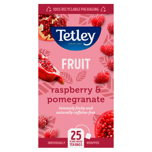 TETLEY FRUIT RASPBERRY & POMEGRANATE 25 TEA BAGS 43.75G