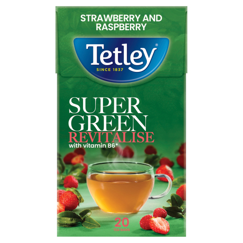 TETLEY SUPER GREEN TEA BOOST STRAWBERRY & RASPBERRY TEA 20S 2G