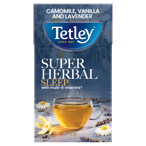 TETLEY SUPER HERBAL SLEEP CAMOMILE VANILLA & LAVENDER 18'S TEA BAGS 27G