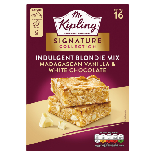 MR KIPLING SIGNATURE MADAGASCAN VANILLA & WHITE CHOCOLATE BLONDIE CAKE MIX 368G