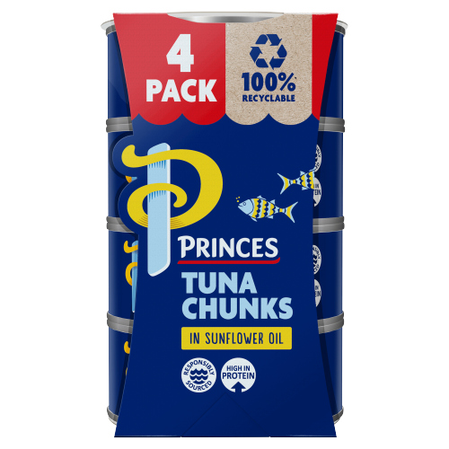 PRINCES TUNA CHUNKS 4PK SUNFLOWER OIL 145G