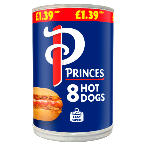 PRINCES 8 HOT DOGS PMP £1.39 400G