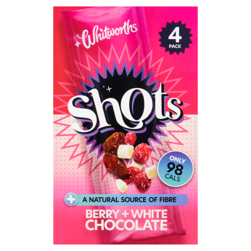 WHITWORTHS BERRY & WHITE CHOCOLATE SHOTS 4PK 25G