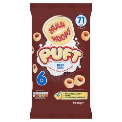 HULA HOOPS PUFT BEEF GRILLED CRISPS 6PK 15G