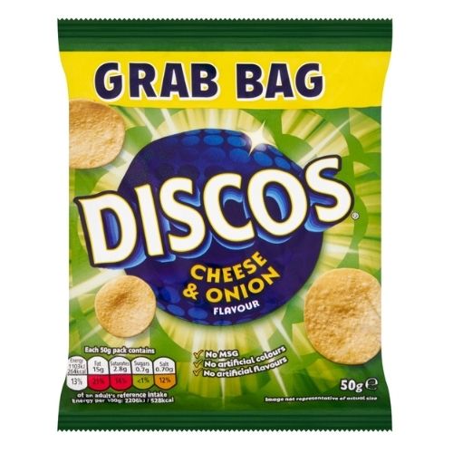 DISCOS CHEESE & ONION GRAB BAG CRISPS 28X 50G