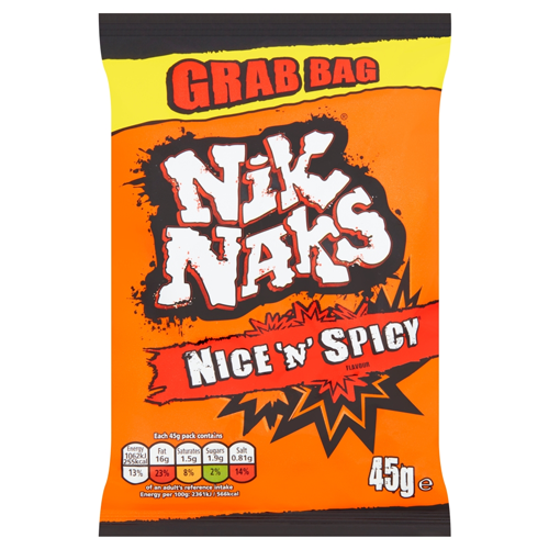 NIK NAKS NICE 'N' SPICY GRAB BAG CRISPS 45G