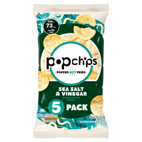 POPCHIPS SEA SALT & VINEGAR CRISPS 5PK 17G