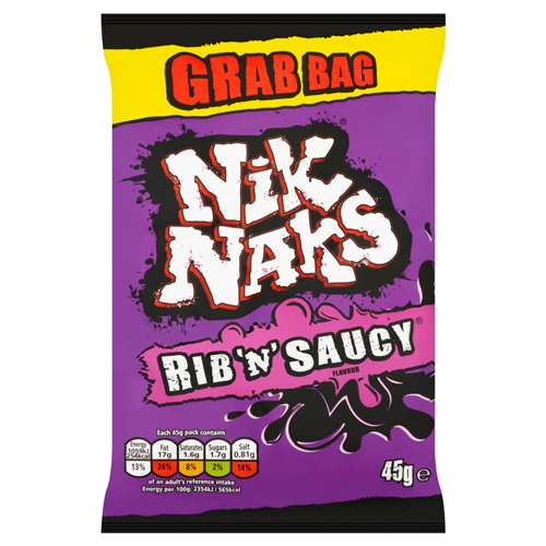 NIK NAKS RIB 'N' SAUCY GRAB BAG CRISPS 45G