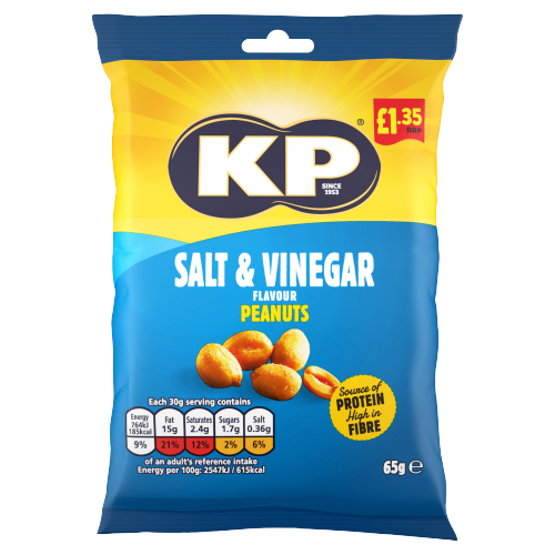 KP NUTS SALT & VINEGAR PEANUTS PMP £1.35 65G