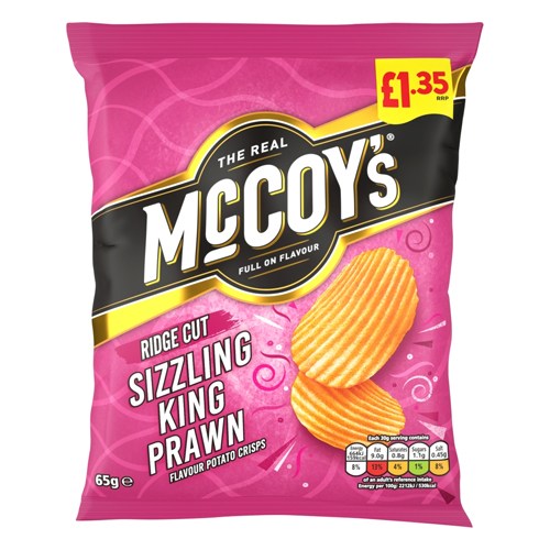 MCCOY'S SIZZLING KING PRAWN CRISPS PMP £1.35 65G