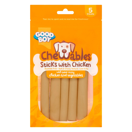 GOOD BOY CHEWABLES CHICKEN STICKS RAWHIDE FREE DOG TREATS 5 PACK 100G