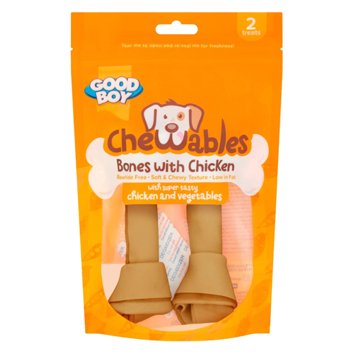 GOOD BOY CHEWABLES MEDIUM CHICKEN BONES RAWHIDE FREE DOG TREATS 2 PACK 158G