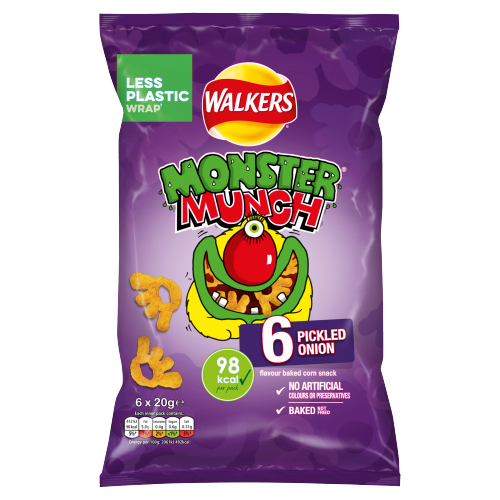 WALKERS MONSTER MUNCH PICKLED ONION SNACKS 6PK 20G