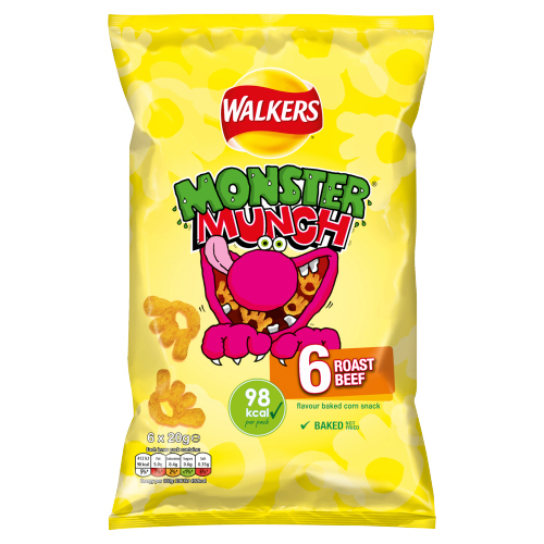 WALKERS MONSTER MUNCH ROAST BEEF SNACKS 6PK 20G