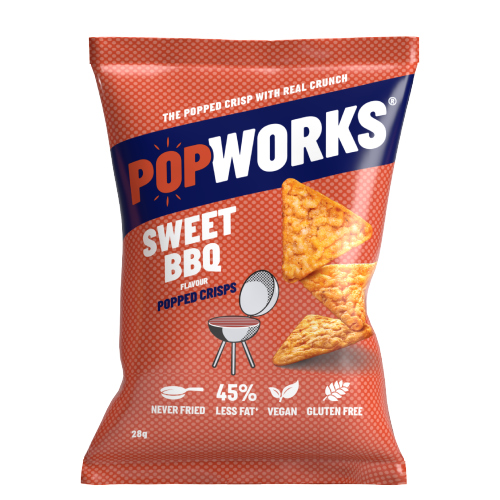 POPWORKS SWEET BBQ POPPED CRISPS 28G
