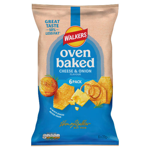 WALKERS BAKED CHEESE & ONION SNACKS CRISPS 6PK 22G