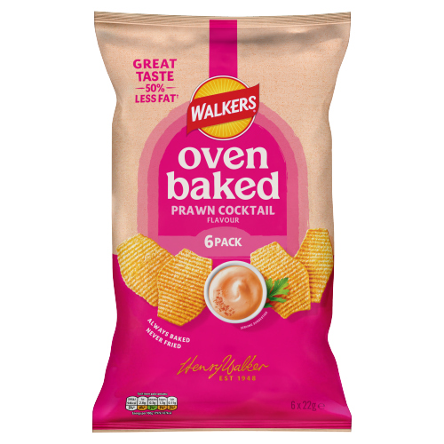 WALKERS BAKED PRAWN COCKTAIL CRISPS 6PK 22G