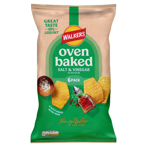 WALKERS BAKED SALT & VINEGAR SNACKS CRISPS 6PK 22G