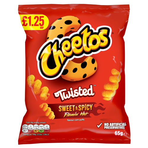 CHEETOS TWISTED FLAMIN' HOT SNACKS PMP £1.25 65G