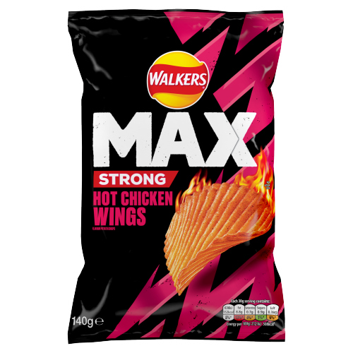 WALKERS MAX STRONG HOT CHICKEN WINGS SHARING CRISPS 140G