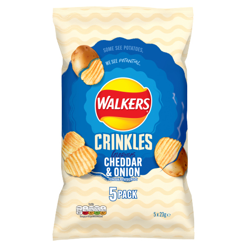 WALKERS CRINKLES CHEDDAR CHEESE & ONION CRISPS 5PK 23G