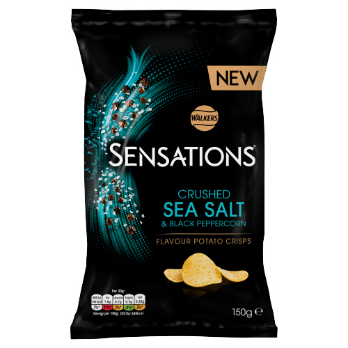 WALKERS SENSATIONS CRUSHED SEA SALT AND BLACK PCORN 150G