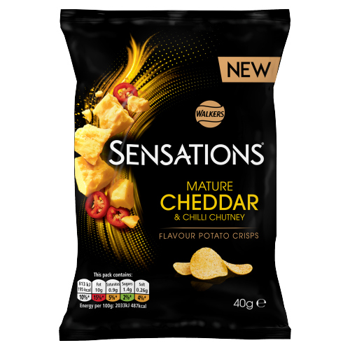 WALKERS SENSATIONS MATURE CHEDDAR CHEESE & CHILLI CRISPS 40G