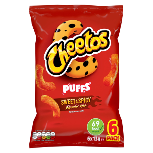 CHEETOS PUFFS SWEET & SPICY FLAMIN' HOT CRISPS 6PK 13G