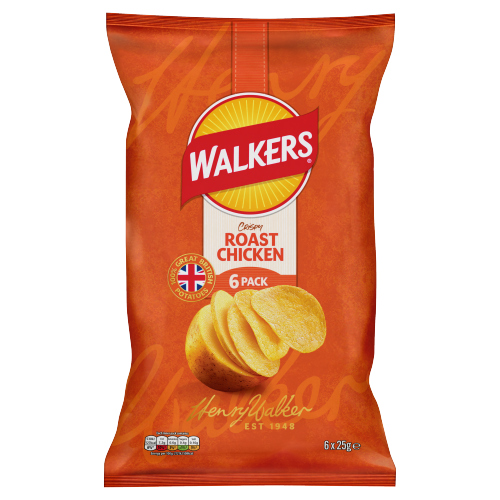 WALKERS ROAST CHICKEN CRISPS NHFSS 30X 6PK 25G