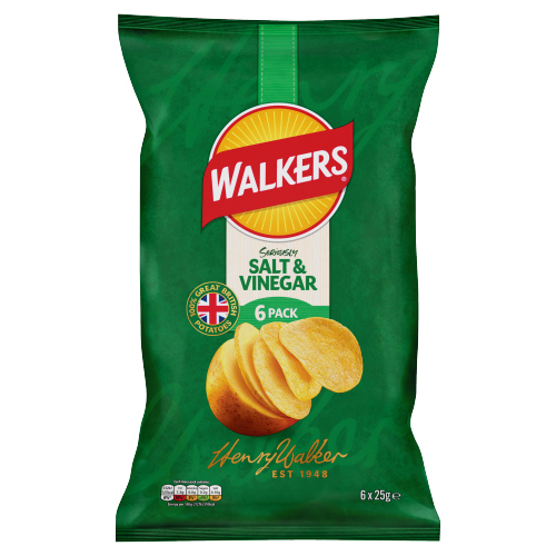 WALKERS SALT & VINEGAR CRISPS 6PK NO HIGH FATE SUGAR SALT NHFSS 25G