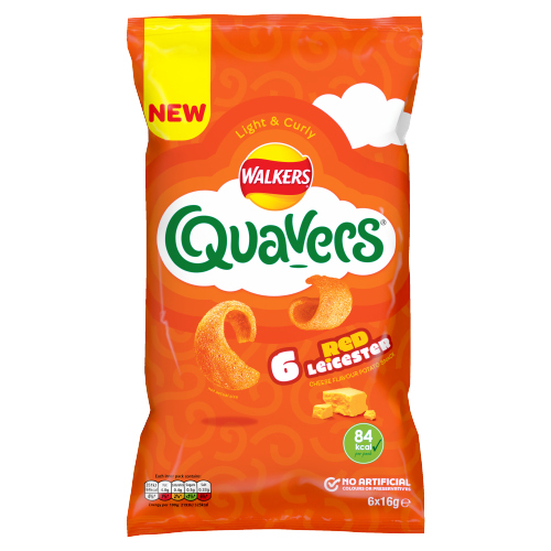 WALKERS QUAVERS RED LEICESTER CHEESE CRISPS 6PK 16G