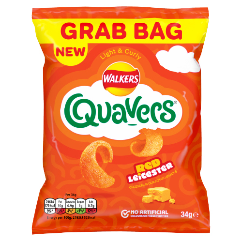 WALKERS QUAVERS RED LEICESTER CHEESE GRAB BAG CRISPS 34G