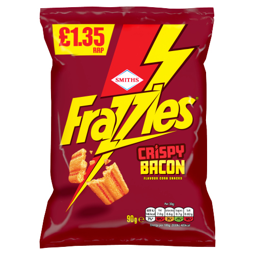 SMITH'S FRAZZLES BACON CRISPS SHARING BAG CRISPS PMP £1.35 18X 90G
