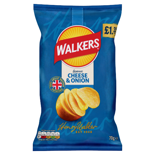 WALKERS CHEESE & ONION CRISPS PMP £1.35 18X 70G