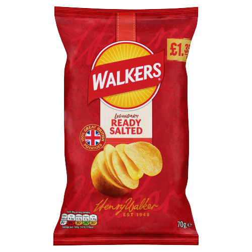 WALKERS READY SALTED CRISPS PMP £1.35 18X 70G