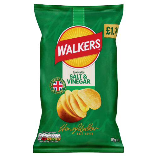 WALKERS SALT & VINEGAR CRISPS PMP £1.35 18X 70G