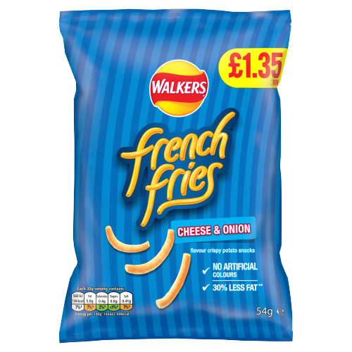 WALKERS FRENCH FRIES CHEESE & ONION SNACKS PMP £1.35 18X 54G
