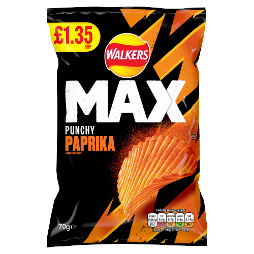 WALKERS MAX PAPRIKA CRISPS PMP £1.35 70G